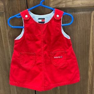 Tommy Hilfiger Infant Girl’s Red Overall Denim Dress Size 6-12 Months